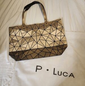 P. Luca Geometric Medium Tote/Purse w Triangle Design in Gold & Bronze Hues NEW!
